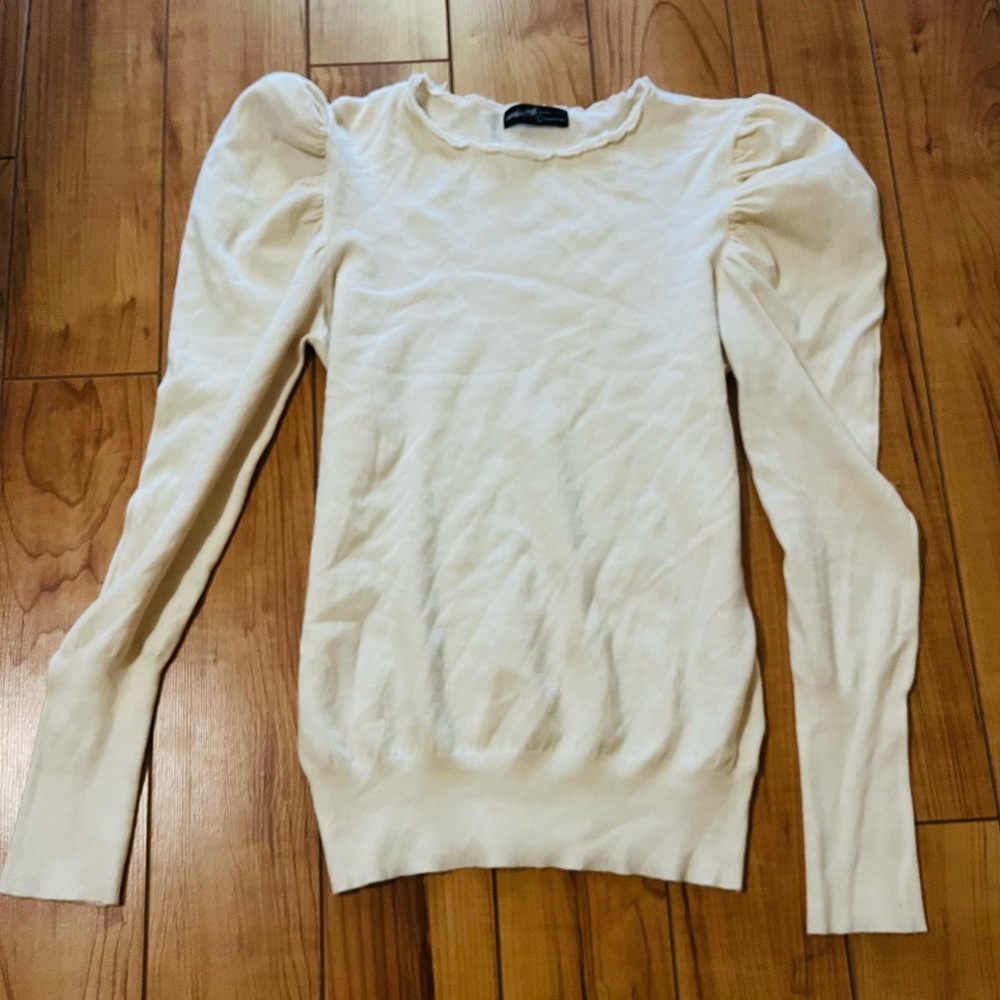 Women's Puff-Sleeve Crewneck Blouse - Cream